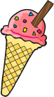 cartoon strawberry ice cream with sprinkles and flake